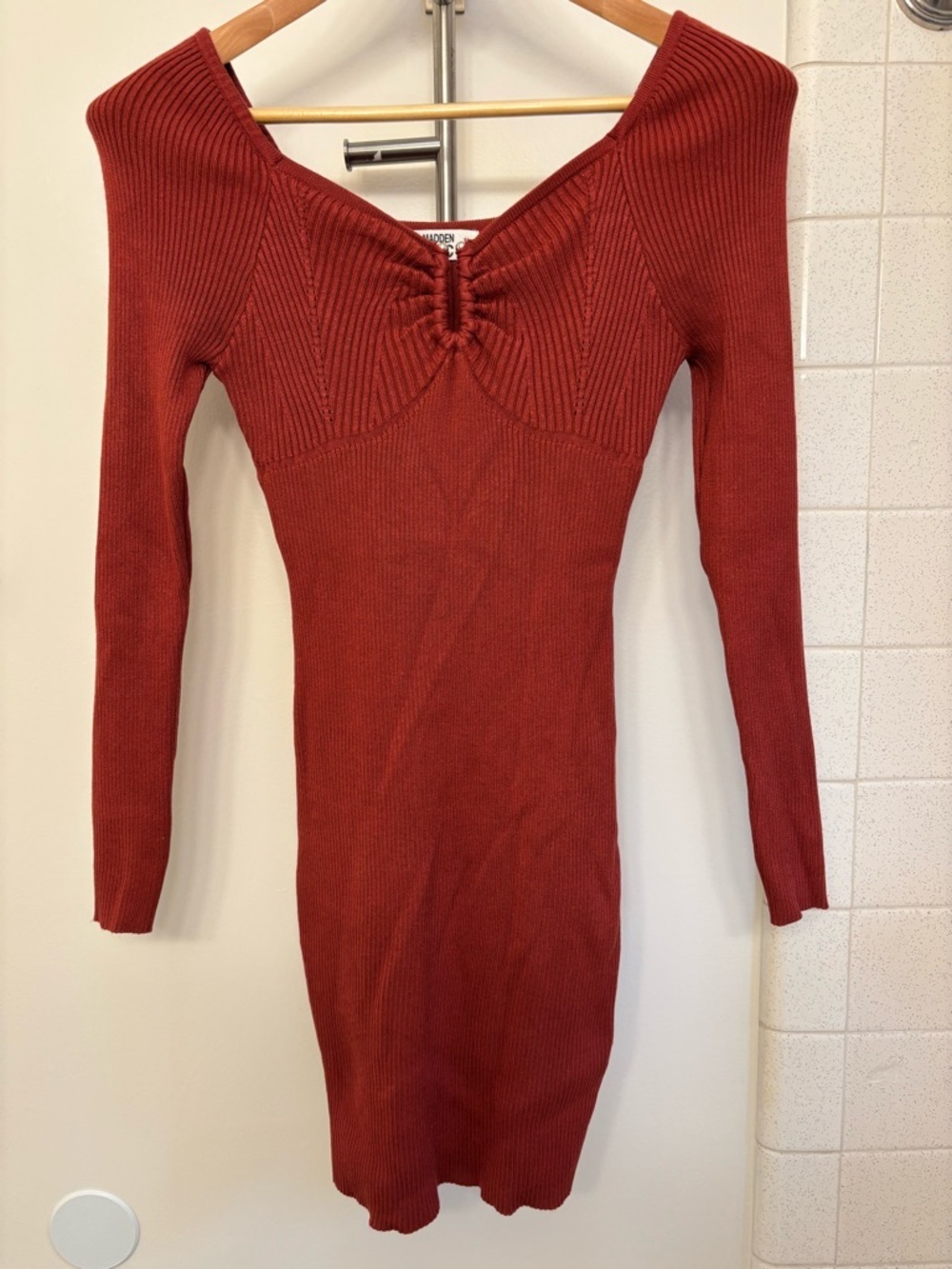 Y2K Bodycon Mini Dress Size Medium SweaterDark Red Baddie Wiggle Sweetheart Neck